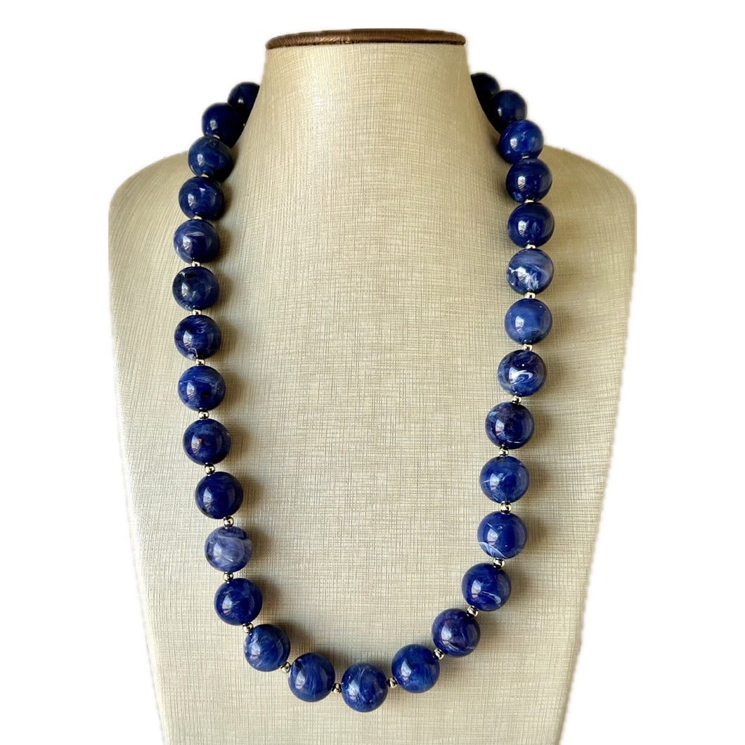 Long Dark Blue Chunky Statement Necklace, single strand necklace, blue necklace, navy blue necklace, royal blue wedding, bridesmaid gold