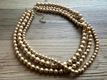 Load image into Gallery viewer, Graduated 3 Strand Gold chunky statement necklace, big beaded jewelry, gifts for women, bib jewelry Multi-Strand necklace, gold beaded