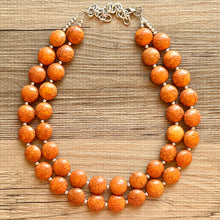 Load image into Gallery viewer, Clementine Crackle Chunky Statement Necklace, Big beaded jewelry, Double Strand Statement Necklace, Bib necklace, orange bridesmaid wedding