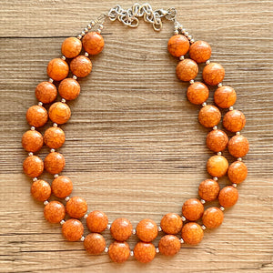 Clementine Crackle Chunky Statement Necklace, Big beaded jewelry, Double Strand Statement Necklace, Bib necklace, orange bridesmaid wedding