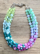 Load image into Gallery viewer, Naples Beach Resort Statement Necklace, Chunky 5 Strand Jewelry, periwinkle mint necklace, bib beaded collar green bead blue wintermint
