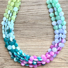 Load image into Gallery viewer, Naples Beach Resort Statement Necklace, Chunky 5 Strand Jewelry, periwinkle mint necklace, bib beaded collar green bead blue wintermint