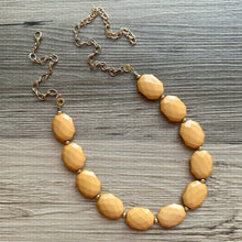 Load image into Gallery viewer, Honey Butter &amp; Gold Long Necklace, champagne ball bead necklace, single strand bib necklace, yellow brown statement layering jewelry