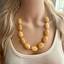 Load image into Gallery viewer, Honey Butter &amp; Gold Long Necklace, champagne ball bead necklace, single strand bib necklace, yellow brown statement layering jewelry