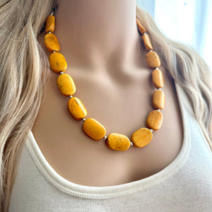 Marigold Stone Chunky Statement Necklace single Strand Beaded jewelry, bridesmaid bib wedding bead OOAK yellow orange geometric