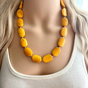 Marigold Stone Chunky Statement Necklace single Strand Beaded jewelry, bridesmaid bib wedding bead OOAK yellow orange geometric