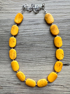 Marigold Stone Chunky Statement Necklace single Strand Beaded jewelry, bridesmaid bib wedding bead OOAK yellow orange geometric