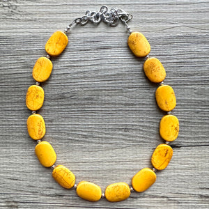 Marigold Stone Chunky Statement Necklace single Strand Beaded jewelry, bridesmaid bib wedding bead OOAK yellow orange geometric