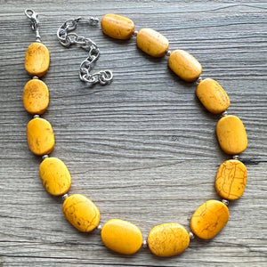 Marigold Stone Chunky Statement Necklace single Strand Beaded jewelry, bridesmaid bib wedding bead OOAK yellow orange geometric