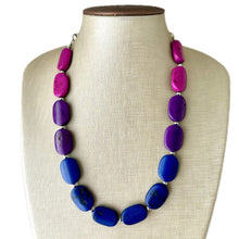 Load image into Gallery viewer, Jewel Tone Stone Chunky Statement Necklace single Strand Beaded jewelry, bridesmaid bib wedding bead OOAK pink purple blue geometric