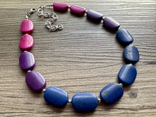 Load image into Gallery viewer, Jewel Tone Stone Chunky Statement Necklace single Strand Beaded jewelry, bridesmaid bib wedding bead OOAK pink purple blue geometric