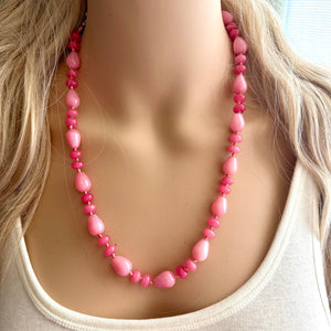 Rhodochrosite Gemstone Chunky Statement Necklace, Red coral Pink gemstone necklace, gem jewelry beaded agate glass cherry