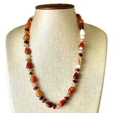 Load image into Gallery viewer, Natural Striped carnelian Beaded 1 strand Statement Necklace, Chunky Bib Single Light orange stone jewelry, gemstone layering red cream gold