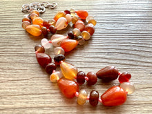 Load image into Gallery viewer, Natural Striped carnelian Beaded 1 strand Statement Necklace, Chunky Bib Single Light orange stone jewelry, gemstone layering red cream gold