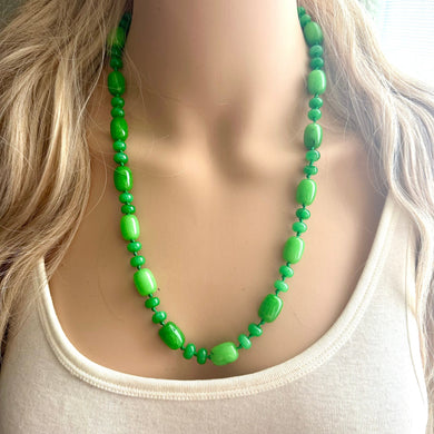 Natural Malaysia Jade Beaded 1 strand Statement Necklace, Chunky Bib Single Light green stone jewelry, gemstone layering Kelly shamrock