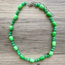 Load image into Gallery viewer, Natural Malaysia Jade Beaded 1 strand Statement Necklace, Chunky Bib Single Light green stone jewelry, gemstone layering Kelly shamrock