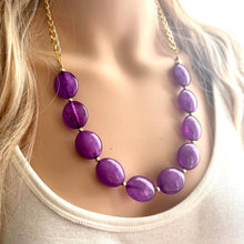 Load image into Gallery viewer, Purple Single Strand Big Beaded Statement Necklace, purple Jewelry, purple beaded necklace, purple bridesmaid necklace jewelry, gold chain