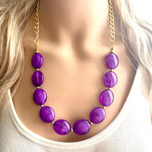 Load image into Gallery viewer, Purple Single Strand Big Beaded Statement Necklace, purple Jewelry, purple beaded necklace, purple bridesmaid necklace jewelry, gold chain