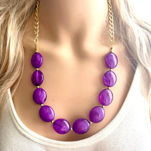 Purple Single Strand Big Beaded Statement Necklace, purple Jewelry, purple beaded necklace, purple bridesmaid necklace jewelry, gold chain