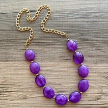 Load image into Gallery viewer, Purple Single Strand Big Beaded Statement Necklace, purple Jewelry, purple beaded necklace, purple bridesmaid necklace jewelry, gold chain