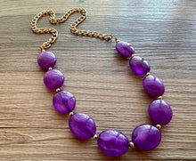 Load image into Gallery viewer, Purple Single Strand Big Beaded Statement Necklace, purple Jewelry, purple beaded necklace, purple bridesmaid necklace jewelry, gold chain