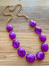 Load image into Gallery viewer, Purple Single Strand Big Beaded Statement Necklace, purple Jewelry, purple beaded necklace, purple bridesmaid necklace jewelry, gold chain