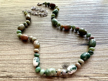 Load image into Gallery viewer, Natural Indian Agate Genuine GemStone Necklace rainbow, silver statement jewelry long beaded statement layering beaded stone colorful