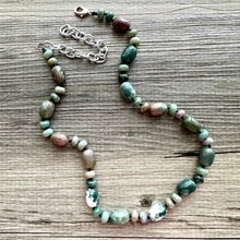 Load image into Gallery viewer, Natural Indian Agate Genuine GemStone Necklace rainbow, silver statement jewelry long beaded statement layering beaded stone colorful