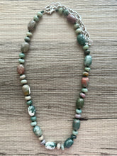 Load image into Gallery viewer, Natural Indian Agate Genuine GemStone Necklace rainbow, silver statement jewelry long beaded statement layering beaded stone colorful