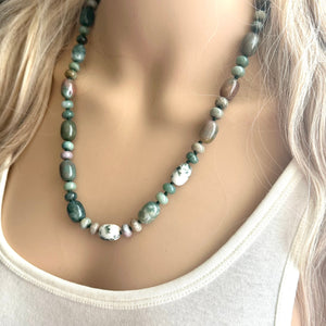 Natural Indian Agate Genuine GemStone Necklace rainbow, silver statement jewelry long beaded statement layering beaded stone colorful