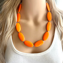 Load image into Gallery viewer, Orange Chunky Statement Necklace, Big beaded jewelry, Single Strand Statement Necklace, Bib necklace, bright orange bridesmaid wedding