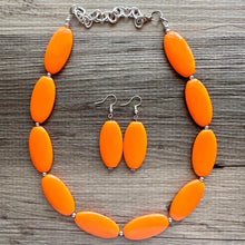 Load image into Gallery viewer, Orange Chunky Statement Necklace, Big beaded jewelry, Single Strand Statement Necklace, Bib necklace, bright orange bridesmaid wedding