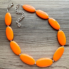 Load image into Gallery viewer, Orange Chunky Statement Necklace, Big beaded jewelry, Single Strand Statement Necklace, Bib necklace, bright orange bridesmaid wedding