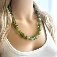 Load image into Gallery viewer, Olive Green Chunky Statement Necklace, Big beaded jewelry, Single Strand Resin Statement Necklace, Bib army green bridesmaid wedding