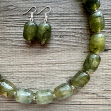 Load image into Gallery viewer, Olive Green Chunky Statement Necklace, Big beaded jewelry, Single Strand Resin Statement Necklace, Bib army green bridesmaid wedding