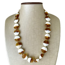 Load image into Gallery viewer, Caramel &amp; White Glass Single Strand Beaded Statement Necklace, tan beaded necklace, bridesmaid jewelry layering geometric chunky