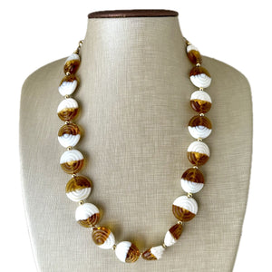 Caramel & White Glass Single Strand Beaded Statement Necklace, tan beaded necklace, bridesmaid jewelry layering geometric chunky