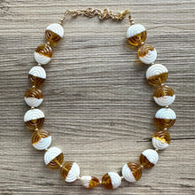 Load image into Gallery viewer, Caramel &amp; White Glass Single Strand Beaded Statement Necklace, tan beaded necklace, bridesmaid jewelry layering geometric chunky