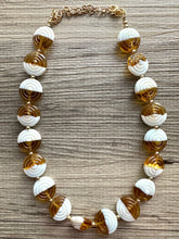 Load image into Gallery viewer, Caramel &amp; White Glass Single Strand Beaded Statement Necklace, tan beaded necklace, bridesmaid jewelry layering geometric chunky