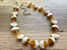 Load image into Gallery viewer, Caramel &amp; White Glass Single Strand Beaded Statement Necklace, tan beaded necklace, bridesmaid jewelry layering geometric chunky