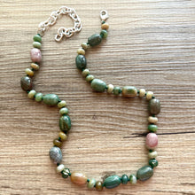 Load image into Gallery viewer, Natural Indian Agate Genuine GemStone Necklace rainbow, silver statement jewelry long beaded statement layering beaded stone colorful