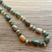 Load image into Gallery viewer, Natural Indian Agate Genuine GemStone Necklace rainbow, silver statement jewelry long beaded statement layering beaded stone colorful