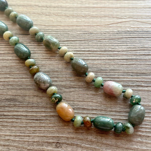 Natural Indian Agate Genuine GemStone Necklace rainbow, silver statement jewelry long beaded statement layering beaded stone colorful