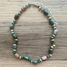 Load image into Gallery viewer, Natural Indian Agate Genuine GemStone Necklace rainbow, silver statement jewelry long beaded statement layering beaded stone colorful