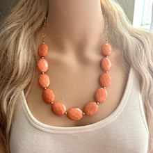 Load image into Gallery viewer, Burnt Sienna &amp; Gold Long Necklace, dark orange ball bead necklace, single strand bib necklace, brown champagne statement layering jewelry