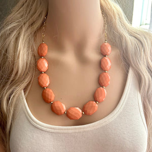 Burnt Sienna & Gold Long Necklace, dark orange ball bead necklace, single strand bib necklace, brown champagne statement layering jewelry