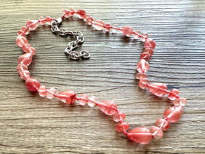 Gemstone Cherry Quartz Chunky Statement Necklace, Red coral Pink gemstone necklace, brown tan gem jewelry beaded agate glass bead crystals