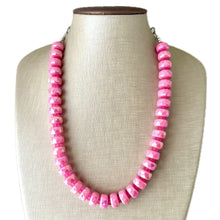 Load image into Gallery viewer, Hot Pink Chunky Statement Necklace, 1 Strand Beaded Jewelry, Pink jewelry, tube bead layering bib hot pink layering acrylic sparkle