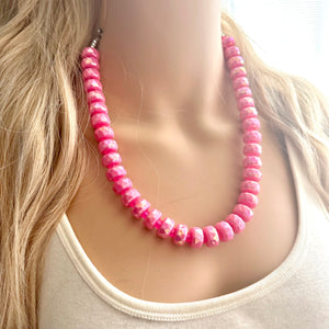 Hot Pink Chunky Statement Necklace, 1 Strand Beaded Jewelry, Pink jewelry, tube bead layering bib hot pink layering acrylic sparkle