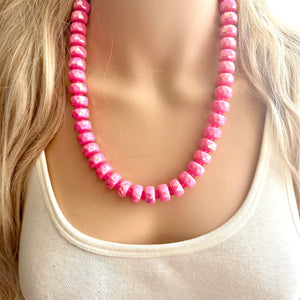 Hot Pink Chunky Statement Necklace, 1 Strand Beaded Jewelry, Pink jewelry, tube bead layering bib hot pink layering acrylic sparkle